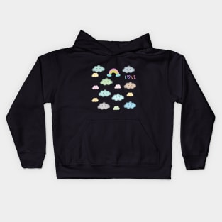 a cute character, cloud friends,Clouds, rainbow Kids Hoodie